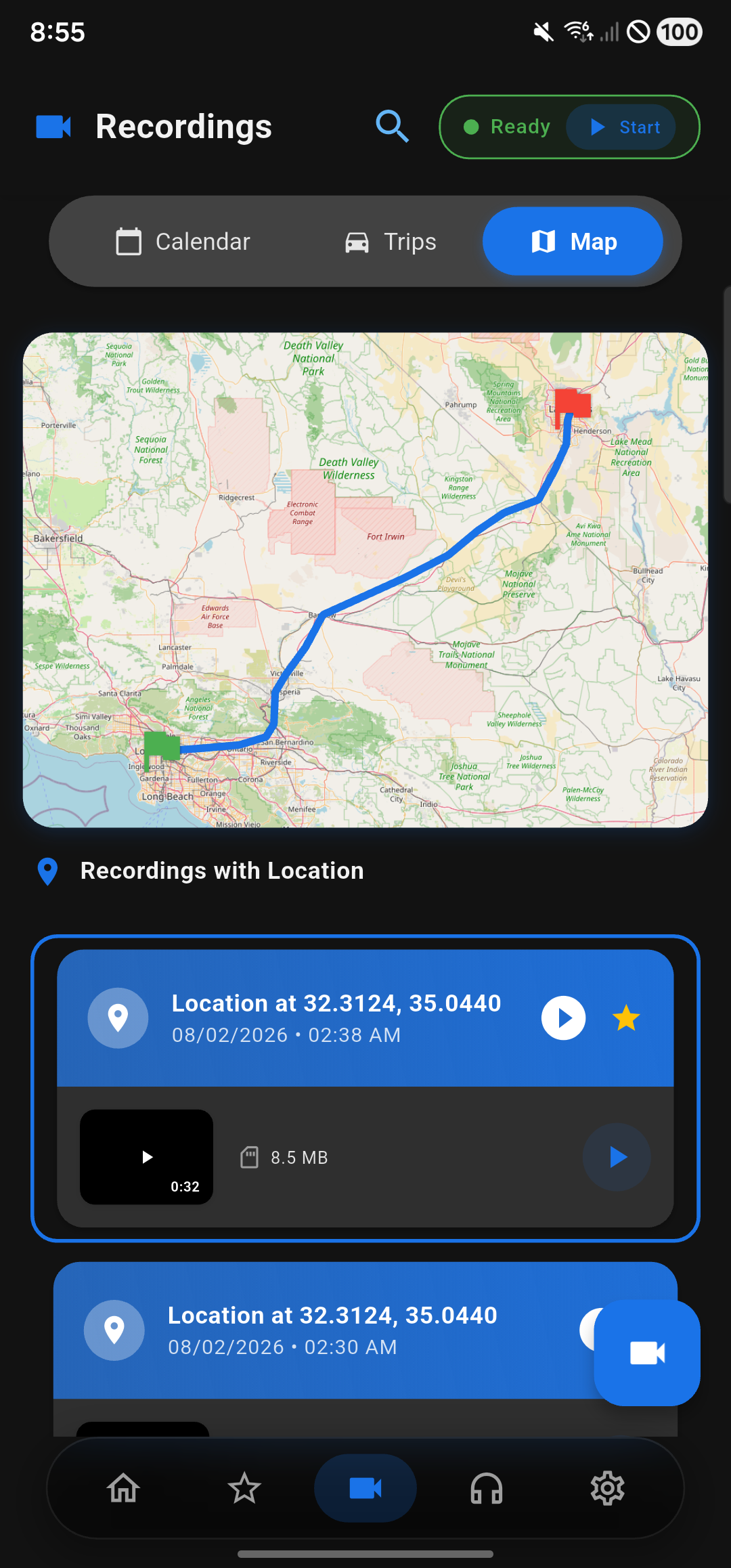 Route map of a full drive