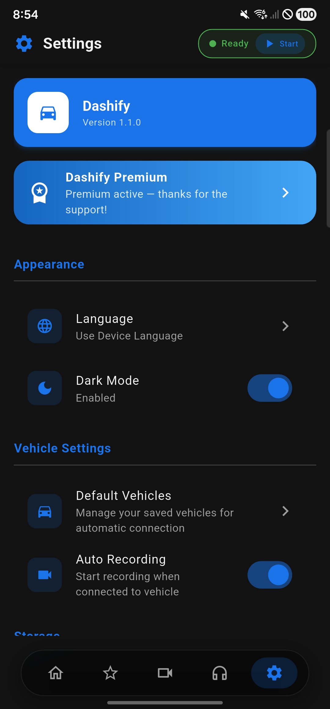 Settings with Premium
